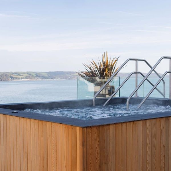 Outdoor jacuzzi at St Brides Spa Hotel in Pembrokeshire